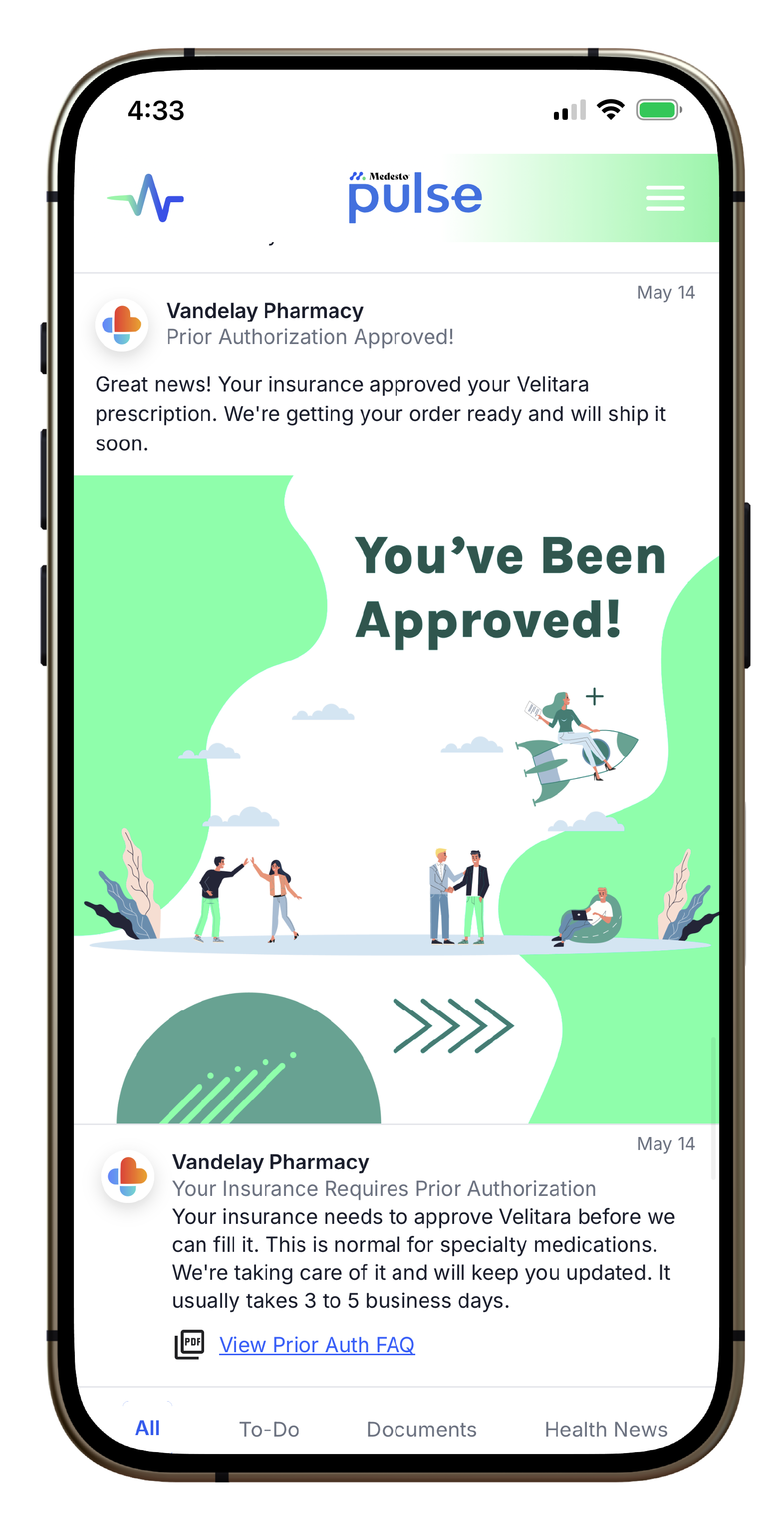 Prior authorization updates screen in Medesto Pulse