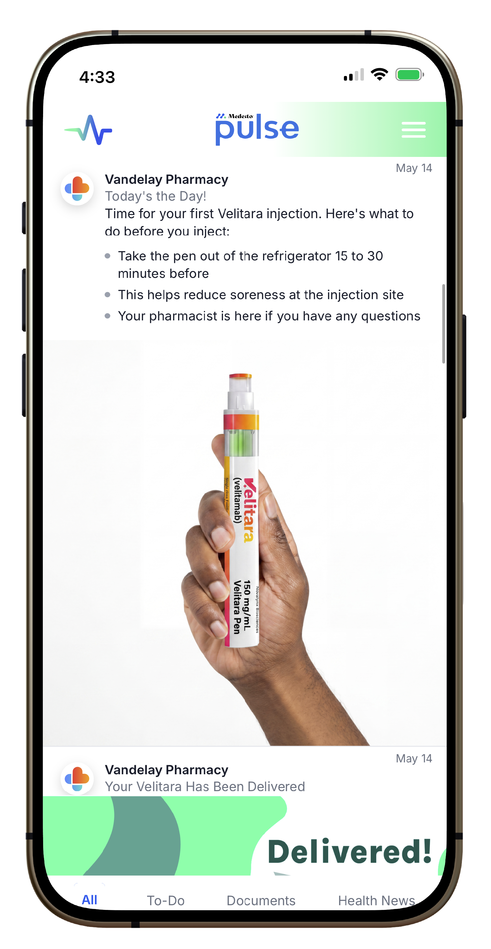 Medication reminders screen in Medesto Pulse